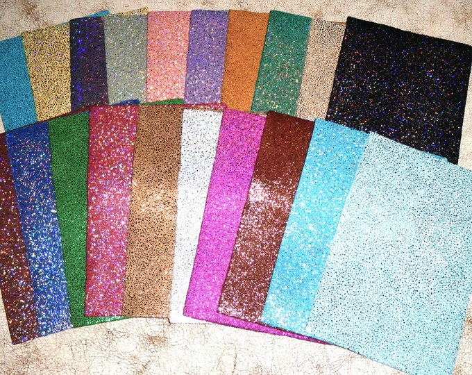 SPARKLE 12 pieces 5"x11" Metallic Cowhide Leather (not aways these same colors, just 12 pieces) 2-2.5oz/0.8-1mm PSA E7500