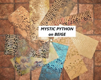 Metallic Leather 3-4-5 or 6 sq ft Mystic Python ON BEIGE thicknesses vary (see description) PeggySueAlso™ E2868