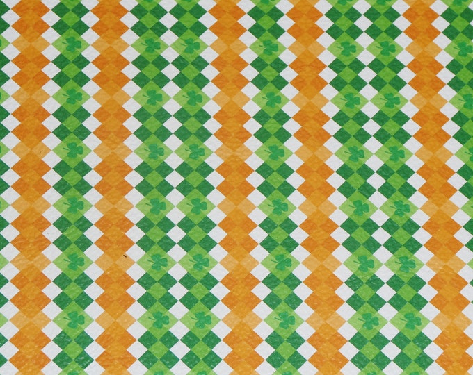 Leather 12"x12" Shamrock Green White Orange Pebbled Stripe Cowhide 3.25-3.5 oz / 1.3-1.4 mm PeggySueAlso® E4710-04  St. Patricks Day