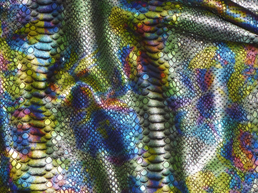 Leather 2 Pieces 4"x6" Blue Green Silver MYSTIC Python Over Flowers on ...