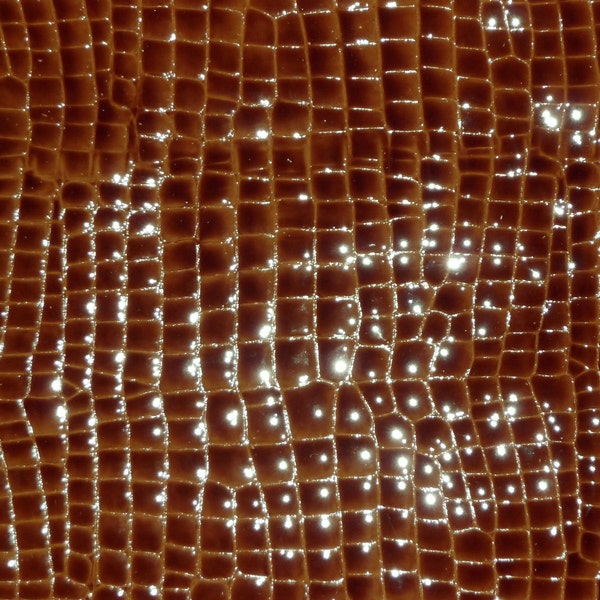 Leather 5"x11" Croco PATENT Cognac Caramel Brown Reptile  Super Shiny Cowhide 3 oz/1.2 mm #539 PeggySueAlso E2861