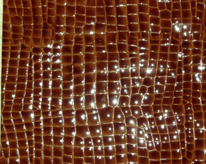 Leather 5"x11" Croco PATENT Cognac Caramel Brown Reptile  Super Shiny Cowhide 3 oz/1.2 mm #539 PeggySueAlso E2861