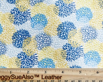 Leather 5"x11" CHRYSANTHEMUM Peacock Blue, Yellow, Navy Flowers Cowhide 3.75oz/1.5mm PeggySueAlso E1135-03