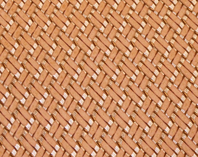 Basket Weave 8"X10" PEACH on ROSE GOLD Metallic Embossed Cowhide Leather 3.5 oz/1.4 mm PeggySueAlso E7800-02