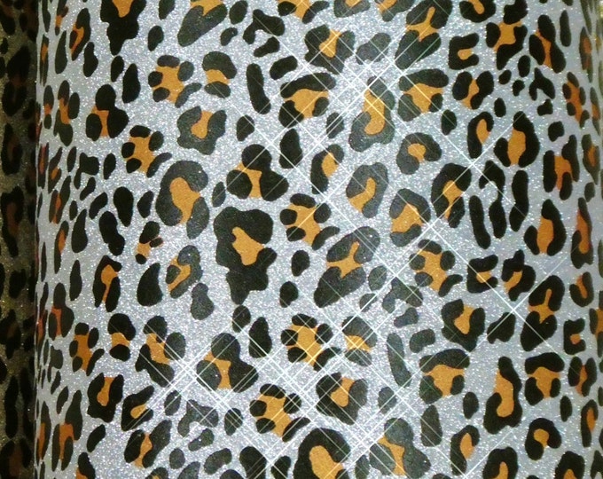 5"x11" Silver LEOPARD GLITTER Metallic FABRIC applied to Leather for firmness 3.5-4oz/1.4-1.6mm PeggySueAlso® E4360-02