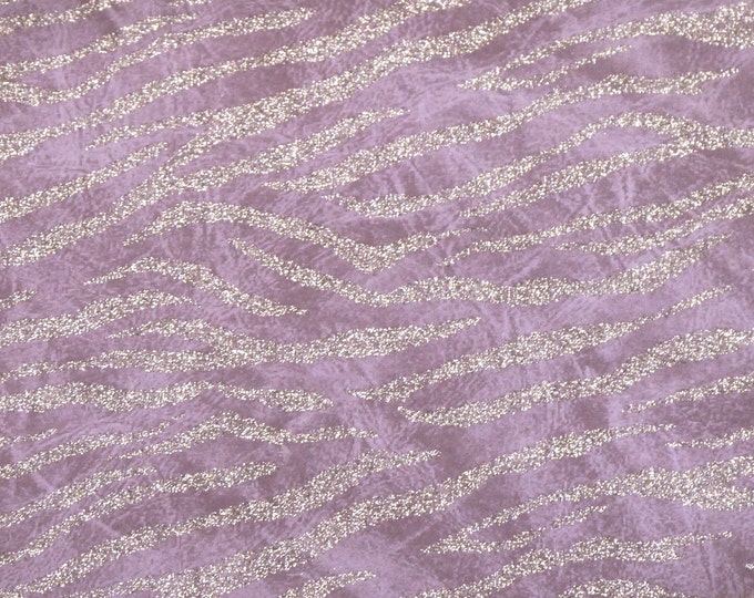 TIGER Stripe 5"x11" Thistle LILAC with SILVER GLiTTER zebra Cowhide (not real thick, slightly firm) 3.5 oz/1.4 mm PeggySueAlso E1566-01