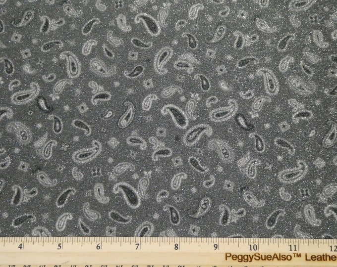 Fine Glitter 2 pieces 4"x6" Silver GRAY PAISLEY Glitter Fabric applied to Leather Thick 5-5.5oz /2-2.2 mm PeggySueAlso E4360-05