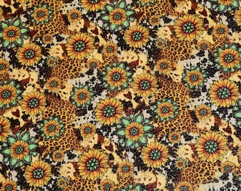 Limited Leopard 5"x11" SUNFLOWER Rust, seafoam, brown, orange, black, off white Cowhide Leather PeggySueAlso® E2550-93
