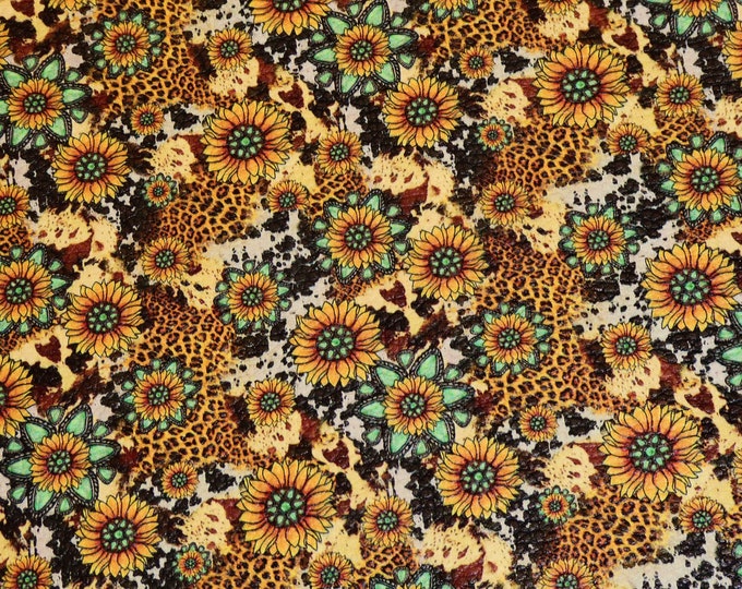 Leather 12"x12" SUNFLOWER LEOPARD (firmer than last lot) Rust, seafoam, brown, orange, black, off white PeggySueAlso® E2550-93 hides to