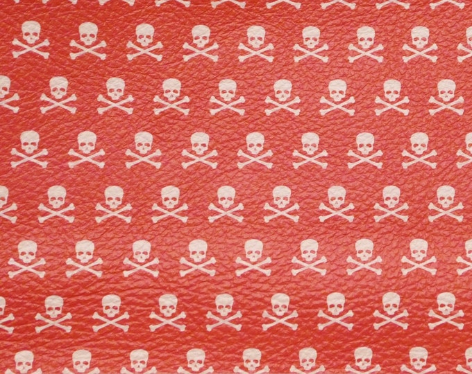 Leather 3-4-5 or 6 sq ft SKULLS and Crossbones White on RED Cowhide 2.75-3 oz/1.1-1.2 mm PeggySueAlso® E4601-09 Halloween