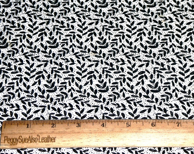 Cork 8"x10" BLACK Olive BRANCHES on White Cork applied to Cowhide Thick 5.5-6oz/2.2-2.4mm PeggySueAlso™ E5610-551 hides available