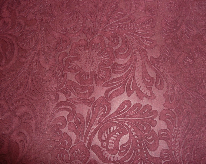 Suede Leather 3-4-5 or 6 sq ft  Etched Daisy MAROON / Burgundy Floral Pressed Embossed Cowhide 3.5 oz / 1.4 mm PeggySueAlso® E2875-03