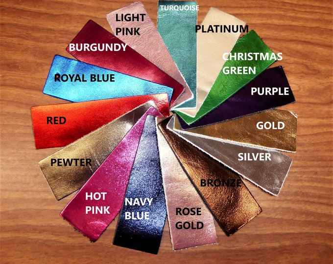 Metallic Leather 20"x20" Bright Metallic Foil Cowhide 17 Colors to select from 2.5 oz to 4 oz / 1.2 to 1.6 mm PeggySueAlso