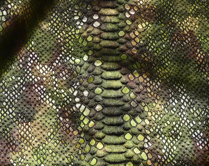 Mystic Python 12"x12" Olive GREEN Mosaic with BRONZE metallic on Black Suede Cowhide Leather 3-3.5 oz / 1.2-1.4 mm PeggySueAlso E2868-18