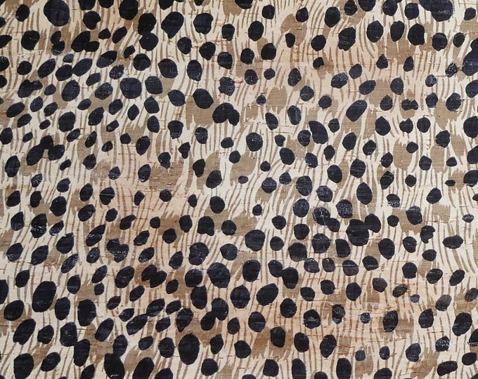 Cork 12"x12" AFRICAN CHEETAH w/ Tan and Black spots applied to WHITE CoRK on Cowhide Leather for body/strength Thick 5oz/2mm E5610-37