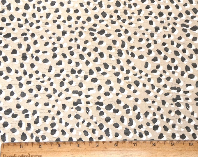 Cork 12"X12" Boho EARTH TONES LEOPARD on Wheat tan w/ Black & white Spots CoRK applied to leather Thick 5.5oz/2.2mm PeggySueAlso E5610-543