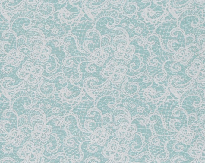 Leather 12"x12" White LACE LOOK on AQUA Cowhide 2.75-3 oz/1.1-1.2mm PeggySueAlso E1679-04 hides available