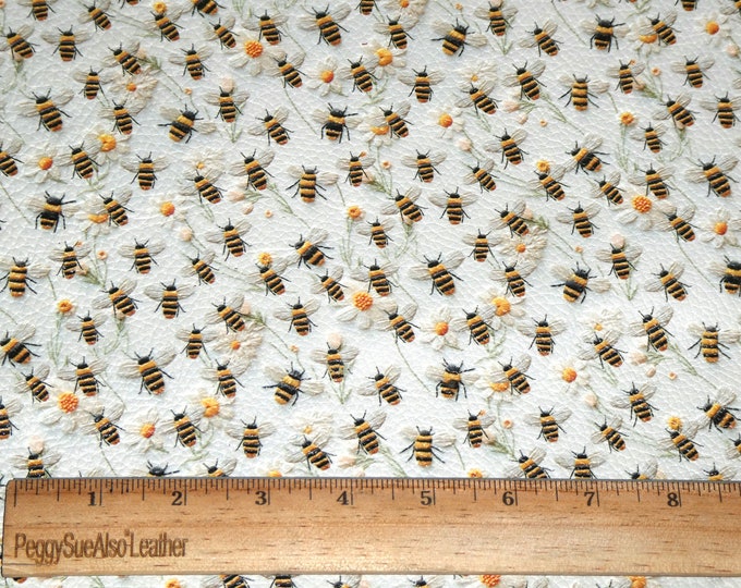 TWICE the BEES! Leather 5"x11" BEES and Daises Embroidery Look on Cowhide 3.75-4oz/1.5-1.6 mm PeggySueAlso® E6520-05