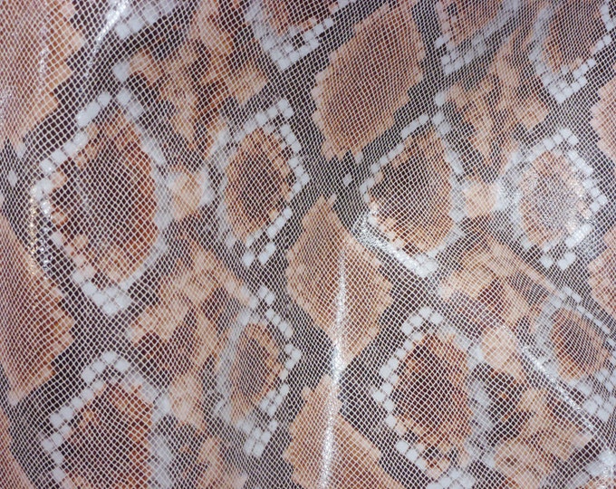 Leather 12"x12" Copper and Cream Water Snake Glossy embossed Cowhide 2.5-3 oz / 1-1.2mm PeggySueAlso E2055-03  Hides available