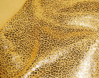 Metallic Leopard 3-4-5 or 6 sq ft GOLD Metallic LEoPARD on MUSTARD Suede Cowhide Leather 3.5-3.75 oz/1.4-1.5 mm PSA E2550-64 hides too