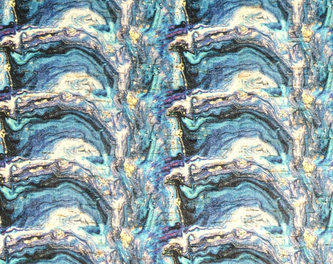 CORK 5"x11" Navy, royal, Turquoise, Medium blue, Yellow and White GEODE Cork applied to Cowhide 5oz/2mm PeggySueAlso® E5610-364