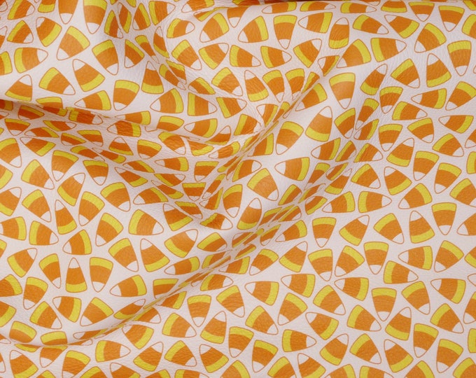 Halloween 3-4-5 or 6 sq ft CANDY CORN on WHITE Cowhide 2.75-3 oz/1.1-1.2 mm PeggySueAlso® E4601-08