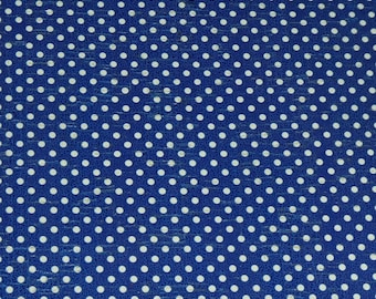 Cork 12"x12" TINY White Polka Dots (5 dots per inch) on Navy CoRK applied to leather Thick 5.5oz/2.2mm PeggySueAlso E5610-467