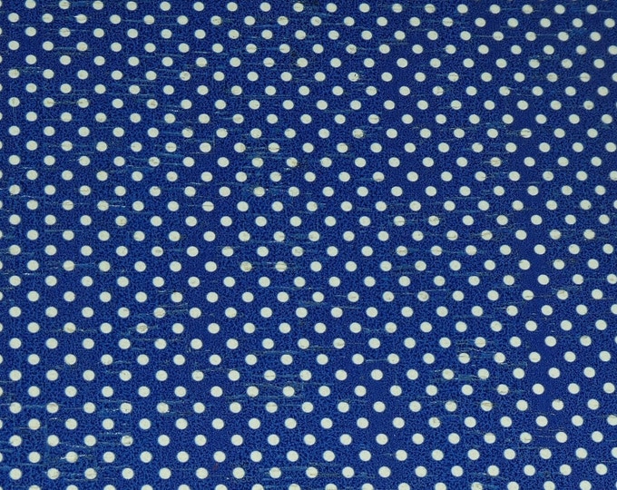 Cork 12"x12" TINY White Polka Dots (5 dots per inch) on Navy CoRK applied to leather Thick 5.5oz/2.2mm PeggySueAlso E5610-467