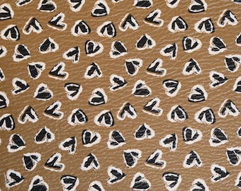 Leather 3-4-5 or 6 sq ft Leather Black and White Hearts on Tan 2.5-3 oz/1-1.2 mm PeggySueAlso E1380-24