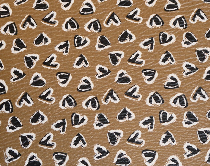Leather 3-4-5 or 6 sq ft Leather Black and White Hearts on Tan 2.5-3 oz/1-1.2 mm PeggySueAlso E1380-24