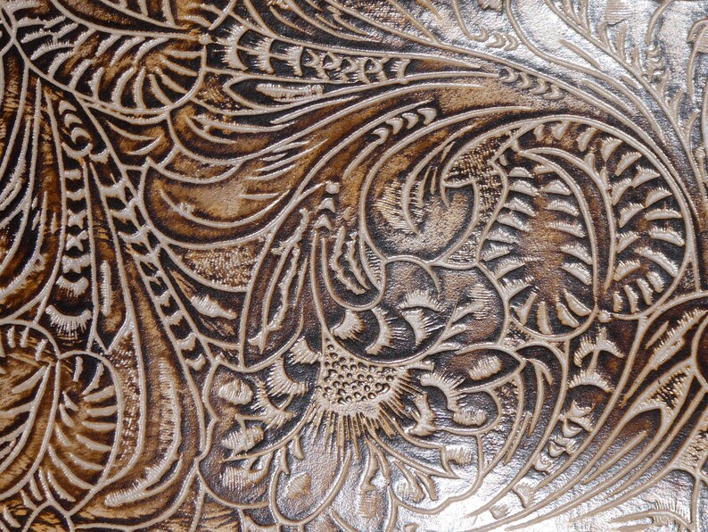 Western Tool 12x12 Floral leaf COCONUT on CHOCOLATE Cowhide Leather 2.5-2.75 oz/1-1.1 mm PeggySueAlso E2838-14 hides available image 1