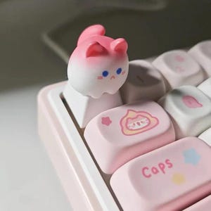 Original Pink Cat Cute Keycaps OEM Height ABS Keycap Cherry Profile Artisan Keycaps for Mechanical Keyboard Key Caps Gamer Gifts