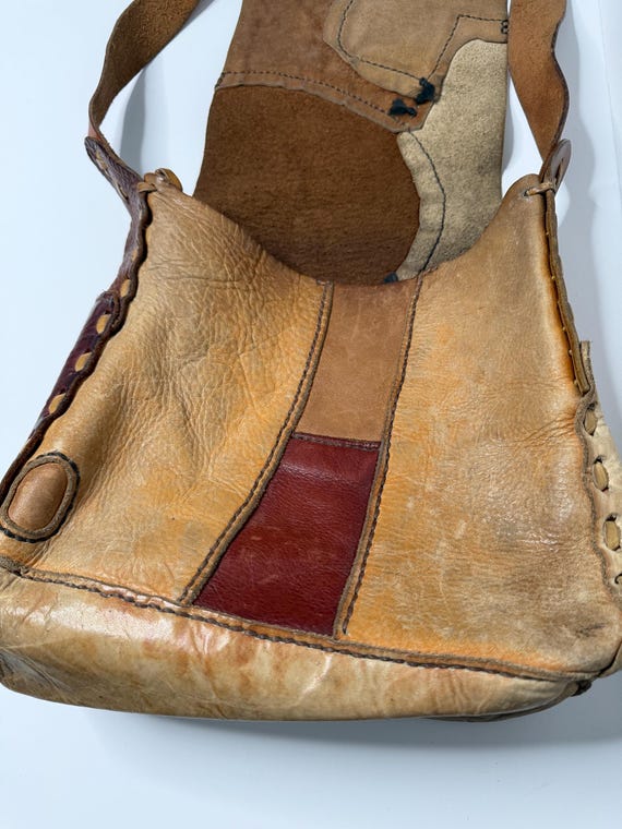 Handmade Leather Patchwork Vintage Crossbody Bag,… - image 9