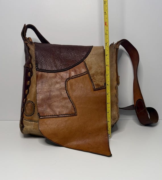 Handmade Leather Patchwork Vintage Crossbody Bag,… - image 4