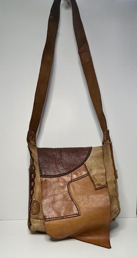 Handmade Leather Patchwork Vintage Crossbody Bag,… - image 13