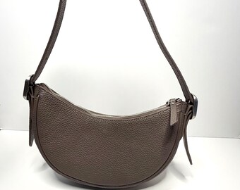 Italian Pebbled Leather Mini Crescent Shoulder Bag - Minimalist Half Moon Hobo Purse