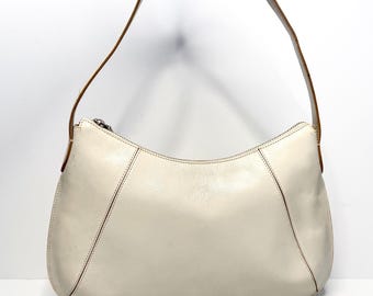 Vintage Monsac Original Genuine Leather Hobo Bag Minimalist Cream Shoulder Bag