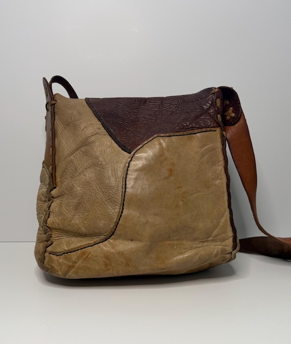 Handmade Leather Patchwork Vintage Crossbody Bag,… - image 2