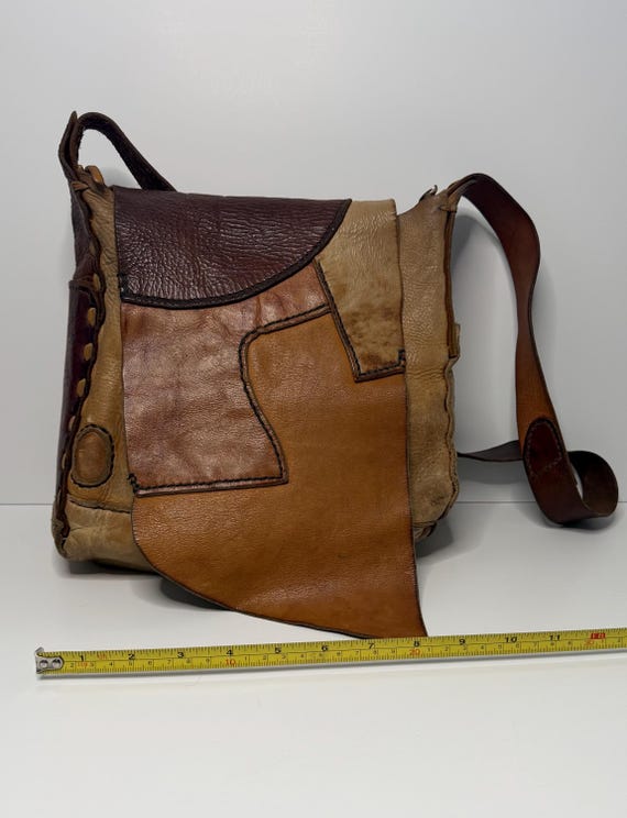 Handmade Leather Patchwork Vintage Crossbody Bag,… - image 3