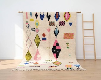 Handwoven Moroccan Abstract Rug – Colorful Berber Wool Area Rug, Modern Boho Handmade Statement Carpet