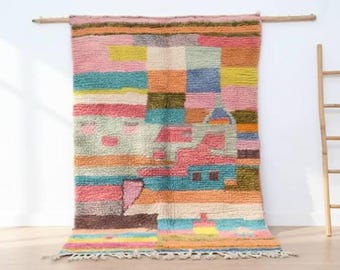 Colorful Azilal Rug Handmade – Moroccan Patchwork Berber Wool Rug – Abstract Vintage Area Rug – Boho Artisan Home Decor