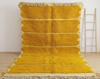 Handwoven Mustard Yellow Moroccan Rug – Soft Wool Berber Area Carpet