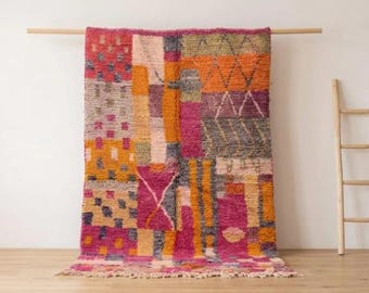 Handmade Moroccan Patchwork Rug – Colorful Berber Wool Carpet, Boho Modern Home Decor