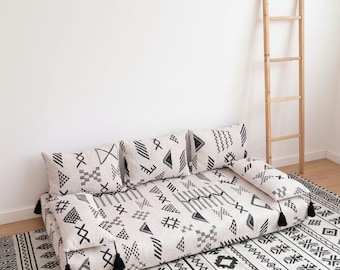 Handmade Moroccan Floor Sofa Set with Matching Rug – Berber Majlis Seating – Boho Floor Couch – Moroccan Living Room Decor