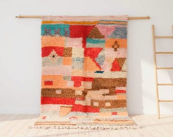 Handmade Moroccan Abstract Patchwork Rug – Colorful Wool Berber Carpet