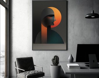 Silhouette geometrisches Poster - Moderne petrolfarbene & orange Wandkunst (Digitaler Download)