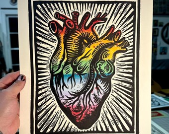 Everything is Love - Rainbow Monoprint | 11x14 Linoleum Block | Limited Edition | Mixed Media 1/1