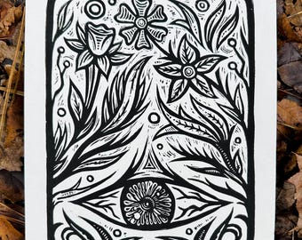 Flowers for Nancy | 9x11 Linoleum Block Print | Limited Edition | Ink on Paper
