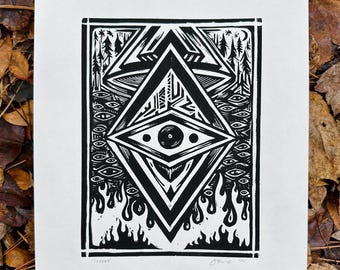 Landed | 9x11 Linoleum Block Print | Limited Edition | Ink on Paper
