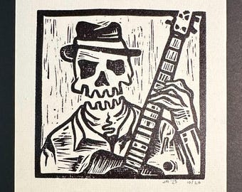 Self Portrait from the Future | 5x5 Linoleum Block Print | Limited Edition | Ink on Paper